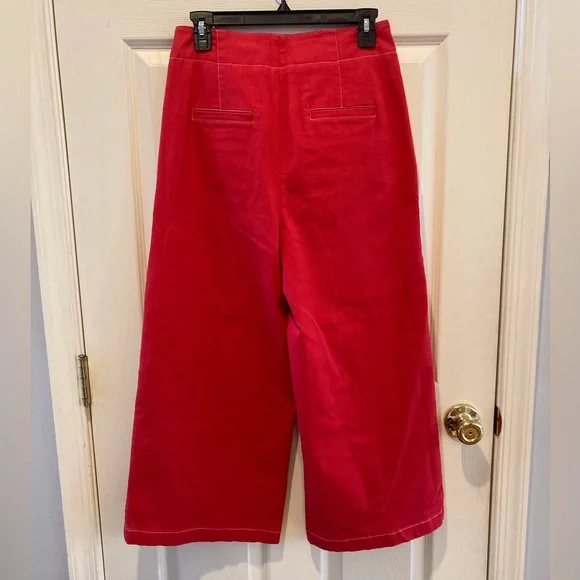 ASTR The Label Nixon Cropped Wide Leg Scarlet Red Denim Pant Womans SZ Med - Picture 4 of 16